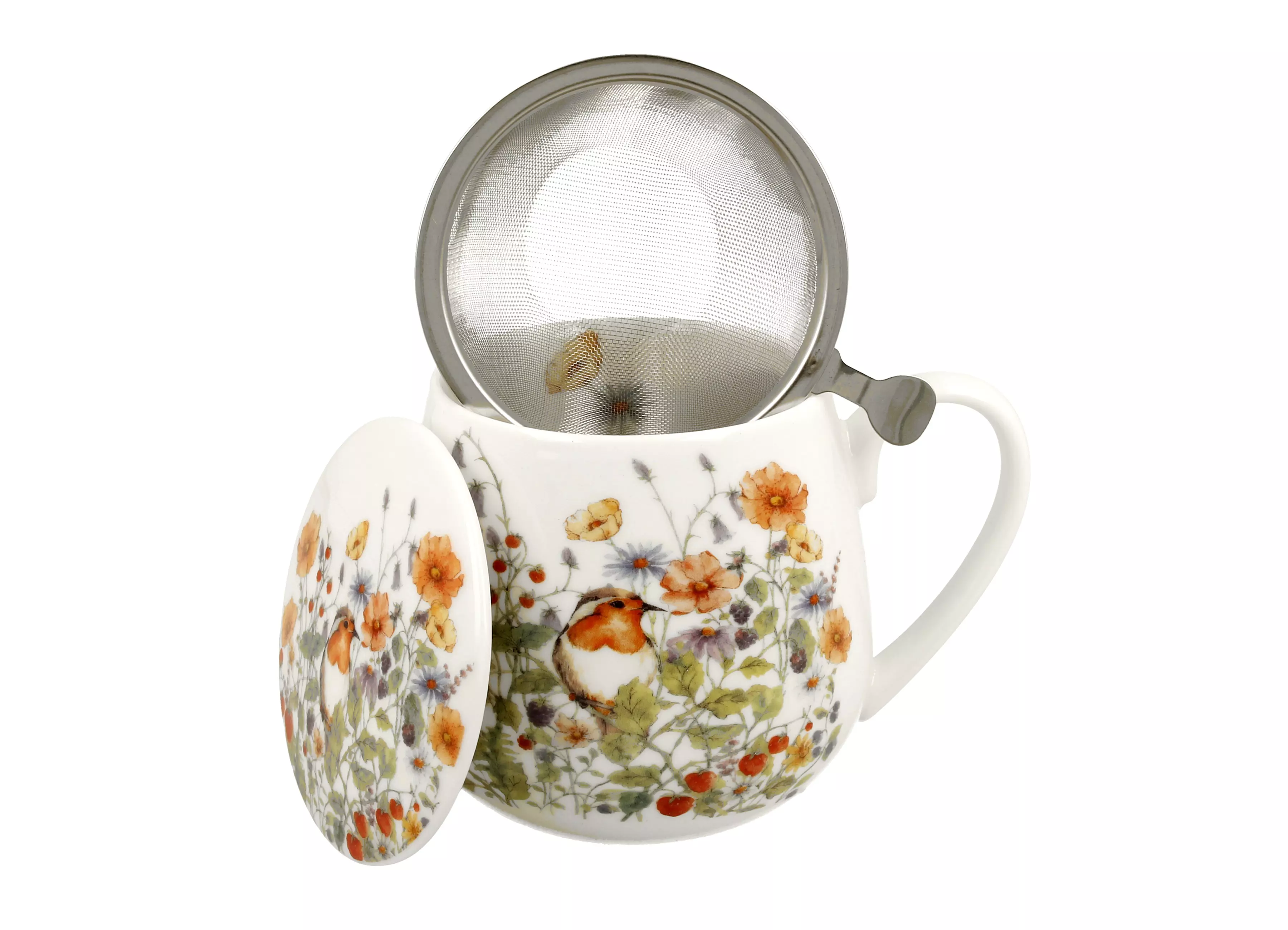 Kubek z zaparzaczem motyw łowickiej wycinanki